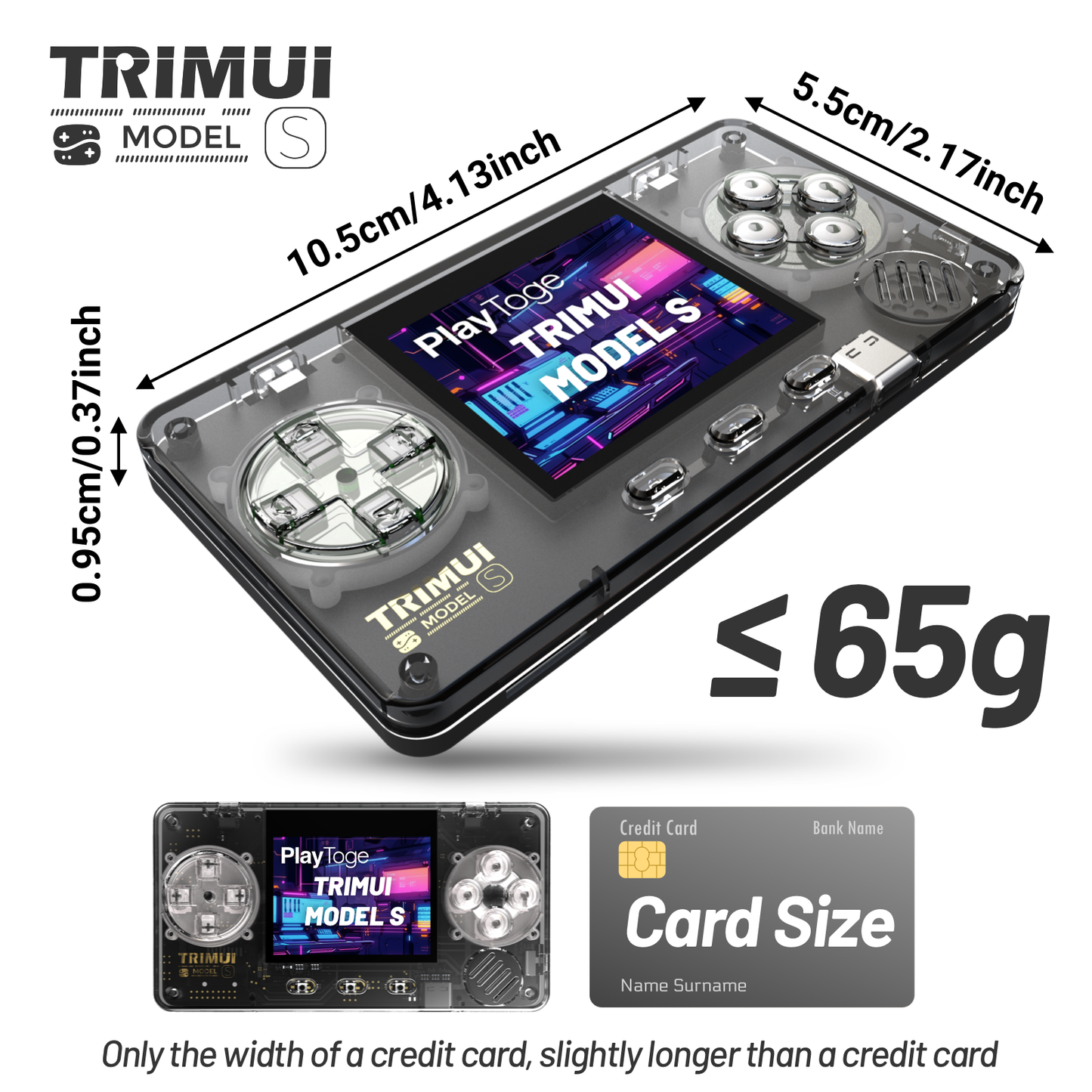 Trimui Model S Handheld Game Console - Ultra Slim, 2-Inch IPS Screen, Super Mini Portable Linux System Card Size Gaming Device for Kids and Adults