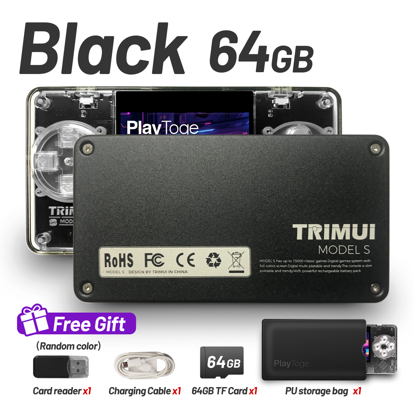 Trimui Model S Handheld Game Console - Ultra Slim, 2-Inch IPS Screen, Super Mini Portable Linux System Card Size Gaming Device for Kids and Adults